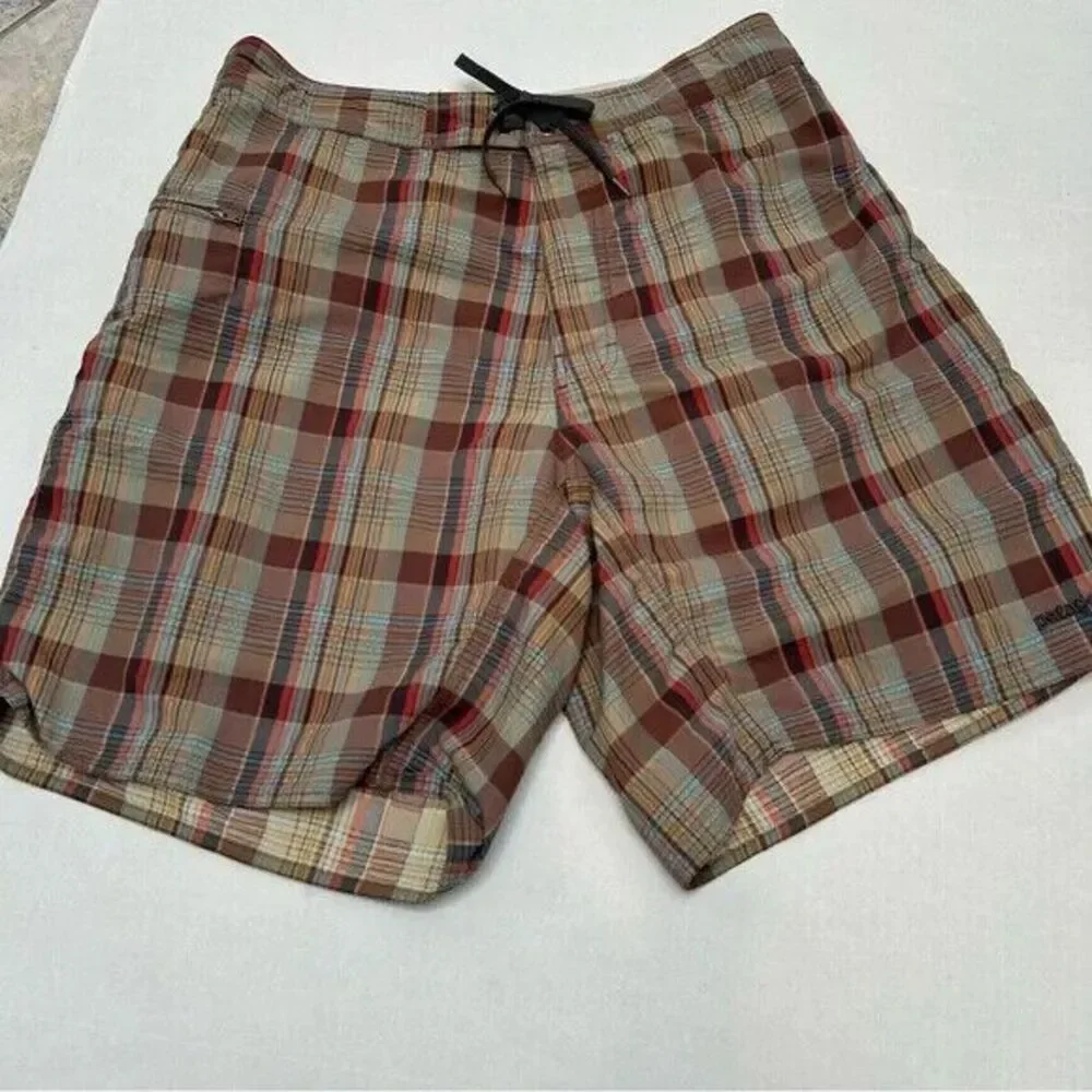 Patagonia‎ Brown Tan Plaid Nylon Board Shorts size 35